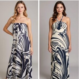 Boden Lilah Convertible Multiway Flowy Maxi Dress Navy Blue White Beach Size 6